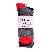 TBW Safety 3 Pack Cotton Socks - 1x Black, 1x Dark Grey, 1x Light Grey