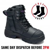 Blundstone RotoFlex Women's 9961 Black Steel Toe Safety Work Boots, Zip Side, Rubber sole