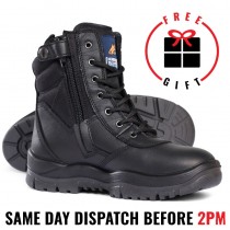 Mongrel Work Boots 951020, Non Safety, Soft Toe Footwear, Black, Hi-Leg, Zip Sider.