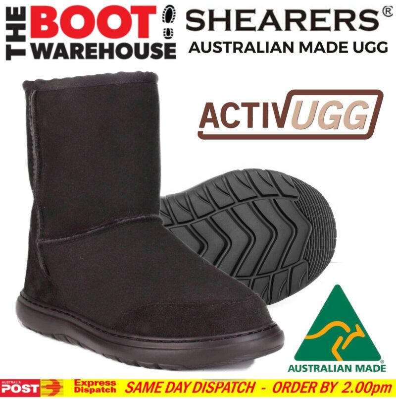 Shearers ACTIV UGG BOOT BLACK - Australian Made With Australian Sheep Skin